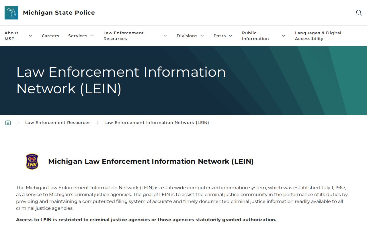Gratiot County outstanding warrant records explained by the restricted LEIN system page