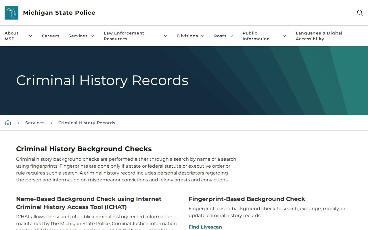 Gratiot County warrant lookup limits shown on the Michigan public criminal history page