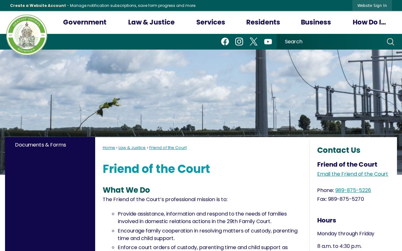 Gratiot County bench warrant routing shown on the Friend of the Court support page