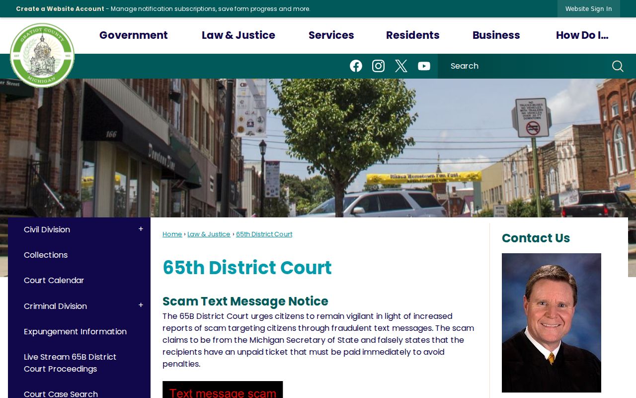 Gratiot County warrant records context from the 65B District Court jurisdiction page