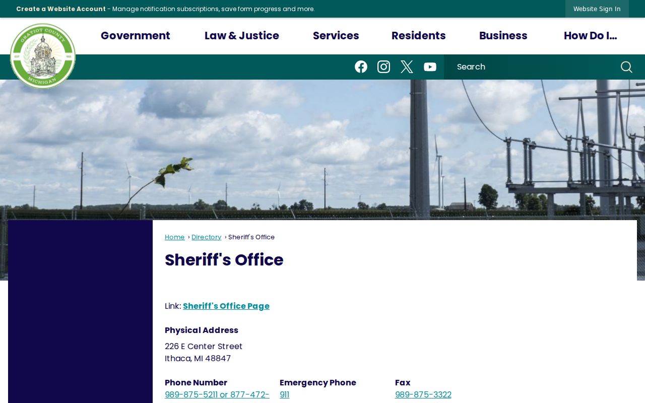 Gratiot County warrant records fallback contacts for the Sheriff, Civil Division, and Jail